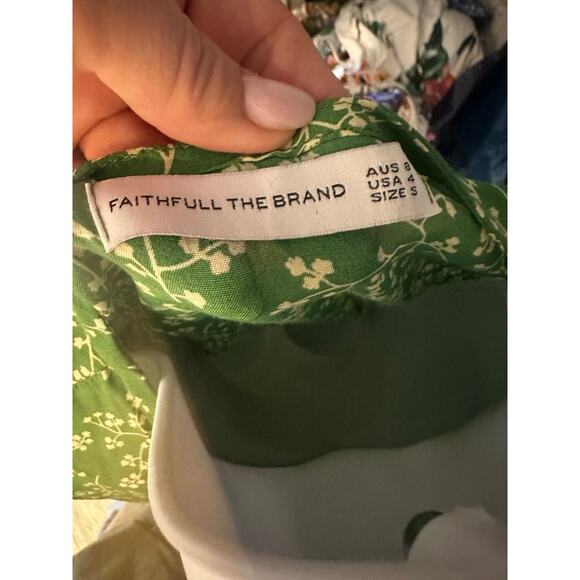 FaithfulThe Brand Bell Sleeve Floral‎ Carmel Wrap Dress 4 Green Boho Cottage - Picture 8 of 8